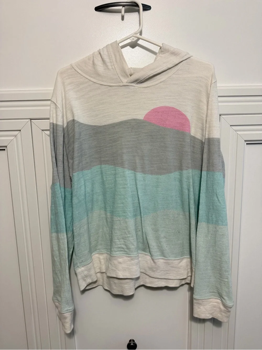 Faherty Cream, Gray, Mint & Pink Striped Hooded Sweater - Picture 1 of 2